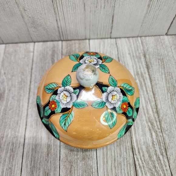 Vtg Noritake Porcelain Trinket Jewelry Dish Lidded Pottery Floral Design Japan - Picture 2 of 8